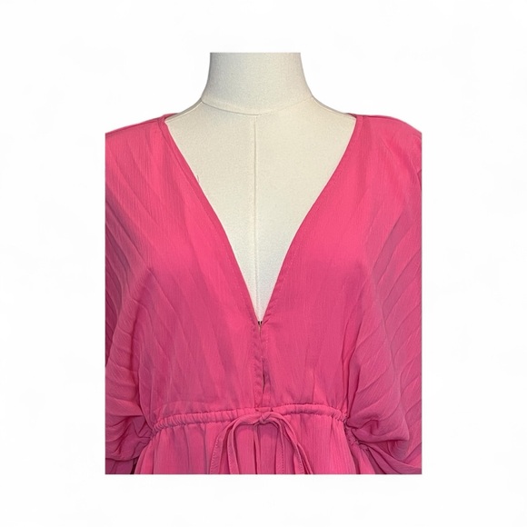 💗✨ EUC++ PROMESA Bubble Gum Pink Ripple Effect Pleated Kimono Mini Dress | Sz S - Picture 3 of 10